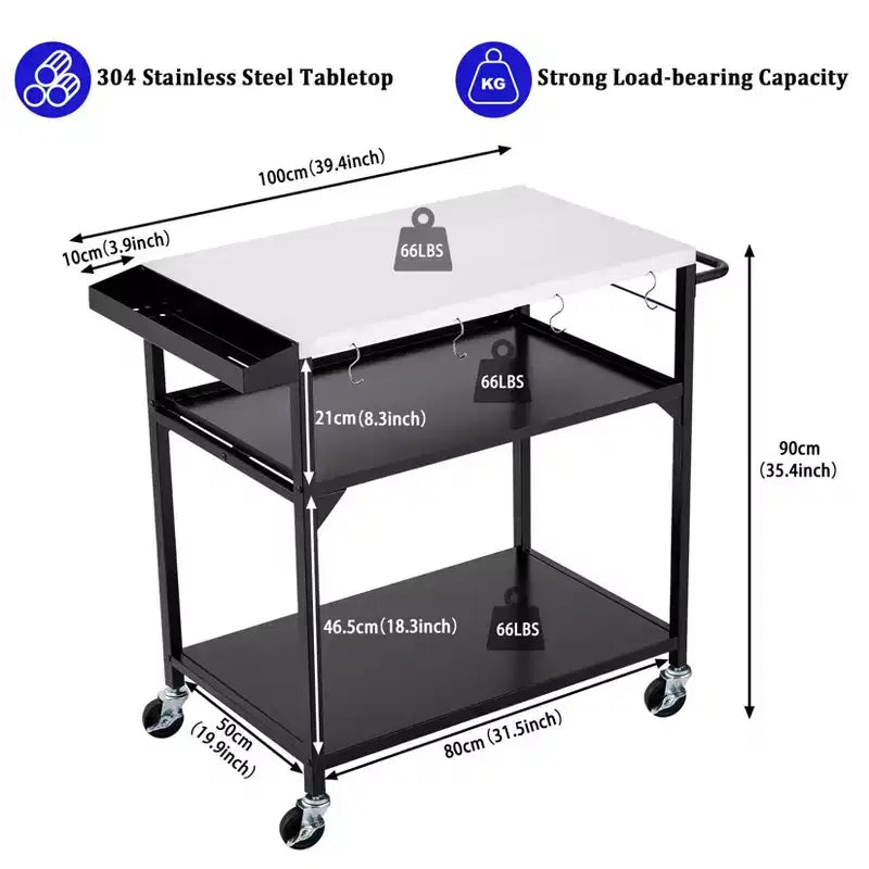 Table roulante pour barbecue d'extérieur, support de four à pizza avec 4 roues, table de préparation de cuisine pour barbecue