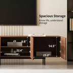 Gaoyangjiaju 70.87 Meuble TV Noyer Mid-Century Modern pour TV jusqu'à 80 pouces – Console Média avec Portes Coulissantes à Lattes