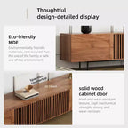 Gaoyangjiaju 70.87 Meuble TV Noyer Mid-Century Modern pour TV jusqu'à 80 pouces – Console Média avec Portes Coulissantes à Lattes