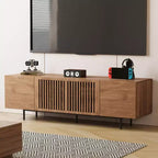 Gaoyangjiaju 70.87 Meuble TV Noyer Mid-Century Modern pour TV jusqu'à 80 pouces – Console Média avec Portes Coulissantes à Lattes