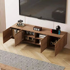 Gaoyangjiaju 70.87 Meuble TV Noyer Mid-Century Modern pour TV jusqu'à 80 pouces – Console Média avec Portes Coulissantes à Lattes