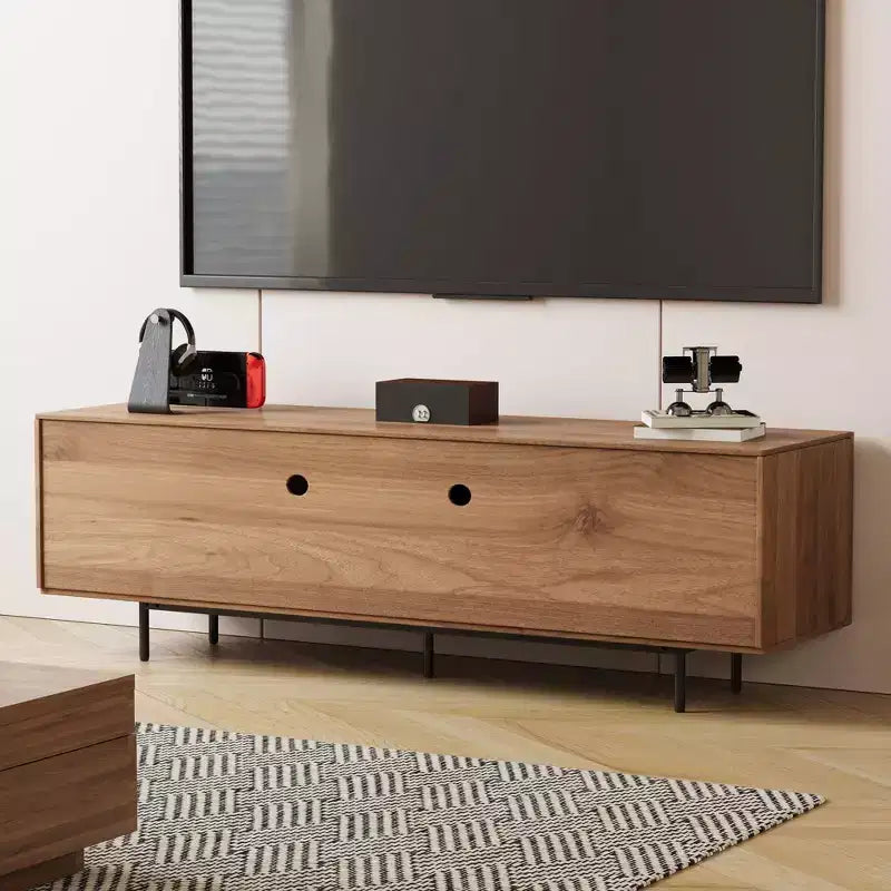 Gaoyangjiaju 70.87 Meuble TV Noyer Mid-Century Modern pour TV jusqu'à 80 pouces – Console Média avec Portes Coulissantes à Lattes