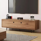 Gaoyangjiaju 70.87 Meuble TV Noyer Mid-Century Modern pour TV jusqu'à 80 pouces – Console Média avec Portes Coulissantes à Lattes