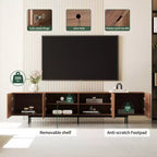 Gaoyangjiaju 70.87 Meuble TV Noyer Mid-Century Modern pour TV jusqu'à 80 pouces – Console Média avec Portes Coulissantes à Lattes