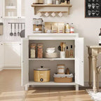 Buffet en teck Mid-Century - Meuble de rangement rétro 30" avec portes en rotin et étagères réglables, Console d'appoint Bohème Chic pour Salon