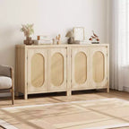Buffet en teck Mid-Century - Meuble de rangement rétro 30" avec portes en rotin et étagères réglables, Console d'appoint Bohème Chic pour Salon