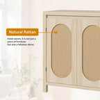 Buffet en teck Mid-Century - Meuble de rangement rétro 30" avec portes en rotin et étagères réglables, Console d'appoint Bohème Chic pour Salon
