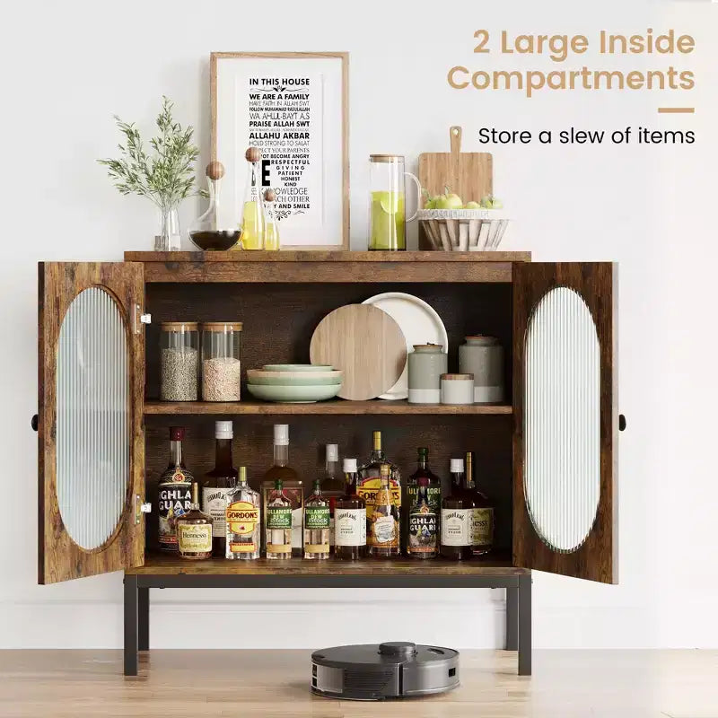 Meuble de rangement en rotin, buffet à 2 étagères, buffet de cuisine, meuble d'appoint
