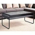 Table basse traîneau avec étagère en béton et métal gris et noir