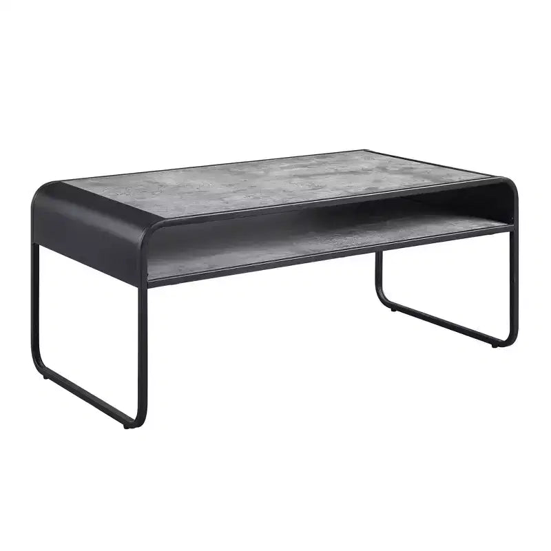 Table basse traîneau avec étagère en béton et métal gris et noir