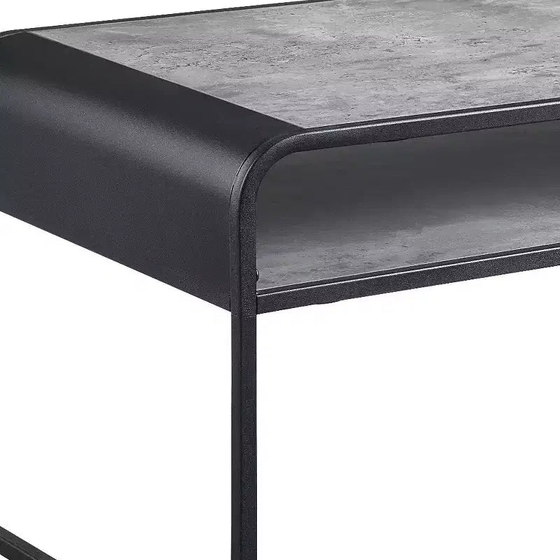 Table basse traîneau avec étagère en béton et métal gris et noir