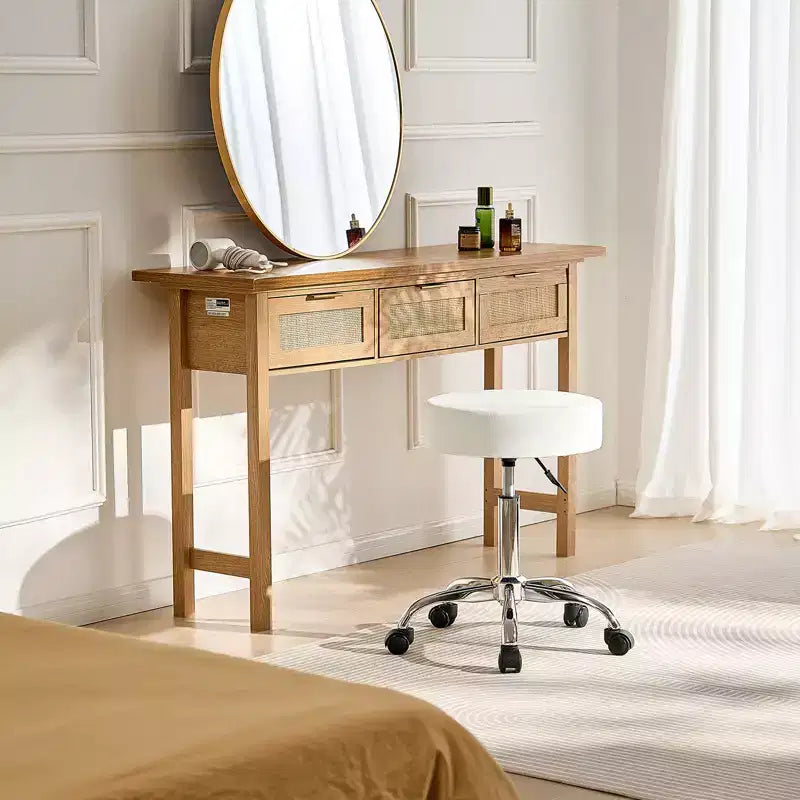 Tabouret roulant à roulettes, capacité de poids de 204 kg, siège de tabouret roulant rond, hauteur réglable, tabouret pivotant en cuir PU épaissi, blanc