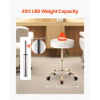 Tabouret roulant à roulettes, capacité de poids de 204 kg, siège de tabouret roulant rond, hauteur réglable, tabouret pivotant en cuir PU épaissi, blanc