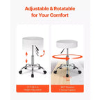 Tabouret roulant à roulettes, capacité de poids de 204 kg, siège de tabouret roulant rond, hauteur réglable, tabouret pivotant en cuir PU épaissi, blanc