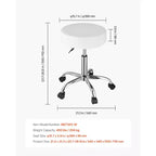 Tabouret roulant à roulettes, capacité de poids de 204 kg, siège de tabouret roulant rond, hauteur réglable, tabouret pivotant en cuir PU épaissi, blanc