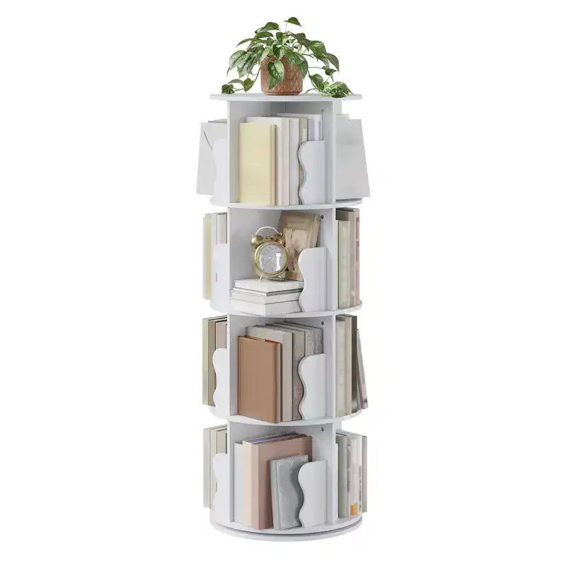 Bibliothèque tournante à 4 niveaux, étagère haute de 127 cm pour chambre d'enfant, bibliothèque en bois pivotante à 360° pour bureau, maison, chambre à coucher, bureau