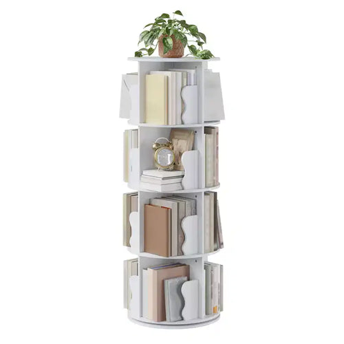 Bibliothèque tournante à 4 niveaux, étagère haute de 127 cm pour chambre d'enfant, bibliothèque en bois pivotante à 360° pour bureau, maison, chambre à coucher, bureau
