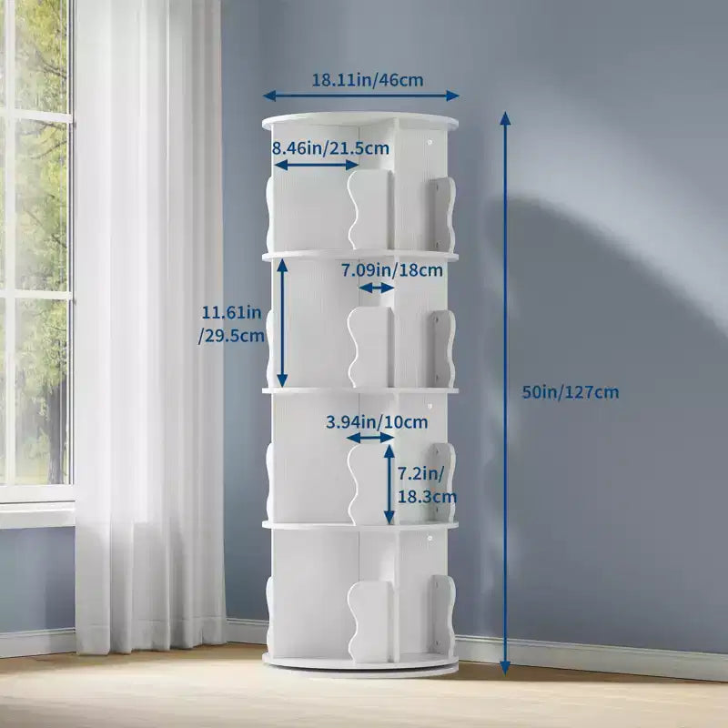 Bibliothèque tournante à 4 niveaux, étagère haute de 127 cm pour chambre d'enfant, bibliothèque en bois pivotante à 360° pour bureau, maison, chambre à coucher, bureau