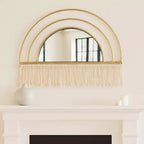 Miroir mural décoratif d'inspiration bohème-chic avec franges - Miroir mural arqué pour la chambre, la salle de bain et la décoration de dortoir - 17, doré