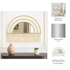 Miroir mural décoratif d'inspiration bohème-chic avec franges - Miroir mural arqué pour la chambre, la salle de bain et la décoration de dortoir - 17, doré