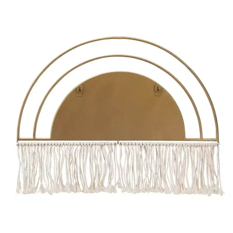 Miroir mural décoratif d'inspiration bohème-chic avec franges - Miroir mural arqué pour la chambre, la salle de bain et la décoration de dortoir - 17, doré