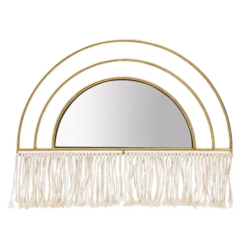 Miroir mural décoratif d'inspiration bohème-chic avec franges - Miroir mural arqué pour la chambre, la salle de bain et la décoration de dortoir - 17, doré