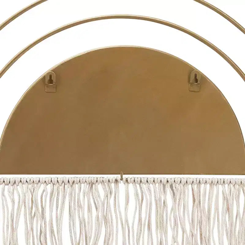 Miroir mural décoratif d'inspiration bohème-chic avec franges - Miroir mural arqué pour la chambre, la salle de bain et la décoration de dortoir - 17, doré