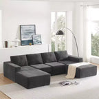 Canapé modulable de luxe en U 6 places 110x72 avec poufs, revêtement en chenille, aucun assemblage requis