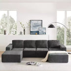 Canapé modulable de luxe en U 6 places 110x72 avec poufs, revêtement en chenille, aucun assemblage requis