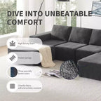 Canapé modulable de luxe en U 6 places 110x72 avec poufs, revêtement en chenille, aucun assemblage requis