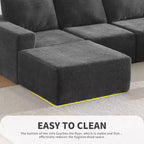 Canapé modulable de luxe en U 6 places 110x72 avec poufs, revêtement en chenille, aucun assemblage requis