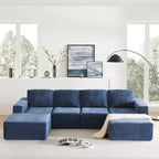 Canapé modulable de luxe en U 6 places 110x72 avec poufs, revêtement en chenille, aucun assemblage requis