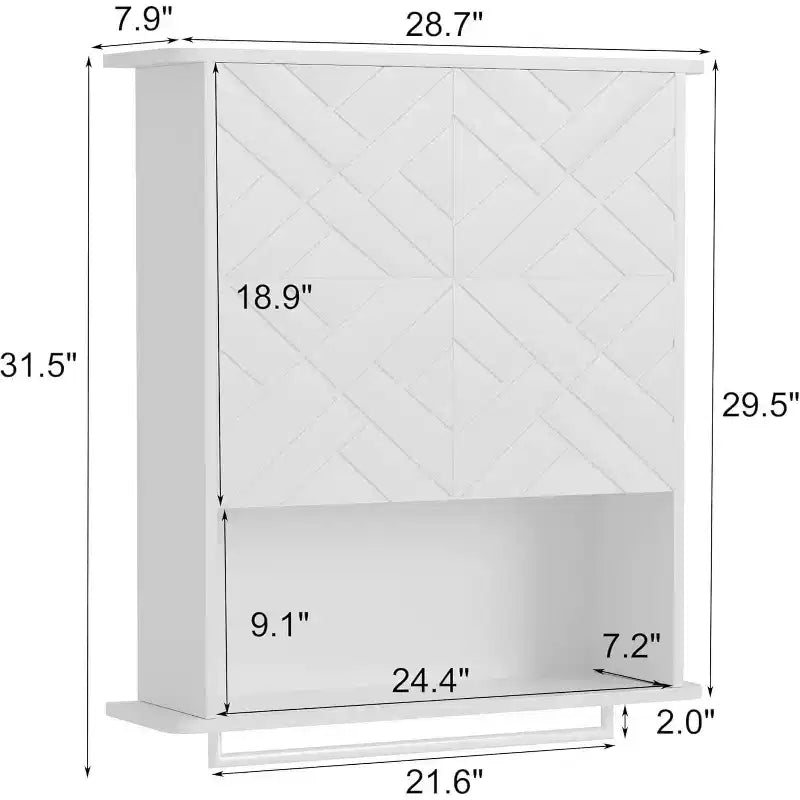 Armoire murale moderne, étagère en bois à 2 niveaux avec porte-serviettes et rangement réglable, parfaite pour salle de bain et cuisine