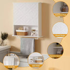Armoire murale moderne, étagère en bois à 2 niveaux avec porte-serviettes et rangement réglable, parfaite pour salle de bain et cuisine