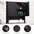 Armoire murale moderne, étagère en bois à 2 niveaux avec porte-serviettes et rangement réglable, parfaite pour salle de bain et cuisine