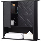 Armoire murale moderne, étagère en bois à 2 niveaux avec porte-serviettes et rangement réglable, parfaite pour salle de bain et cuisine