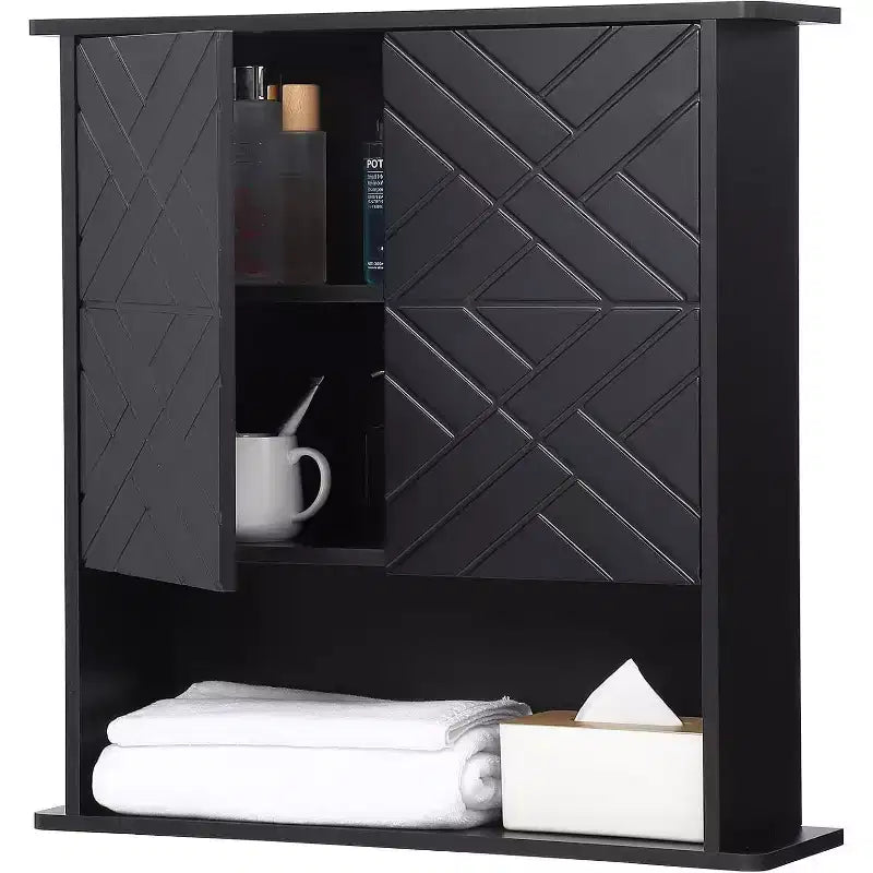 Armoire murale moderne, étagère en bois à 2 niveaux avec porte-serviettes et rangement réglable, parfaite pour salle de bain et cuisine