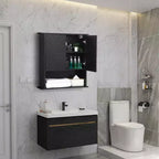 Armoire murale moderne, étagère en bois à 2 niveaux avec porte-serviettes et rangement réglable, parfaite pour salle de bain et cuisine
