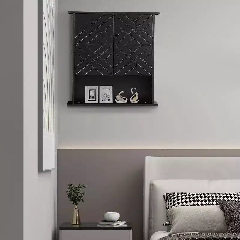 Armoire murale moderne, étagère en bois à 2 niveaux avec porte-serviettes et rangement réglable, parfaite pour salle de bain et cuisine