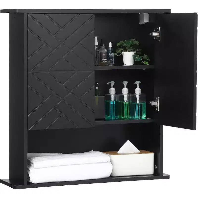 Modern Wall-Mounted Cabinet, 2-Tier Wood Shelf with Towel Bar & Adjustable Storage, Perfect for Bathroom & Kitchen