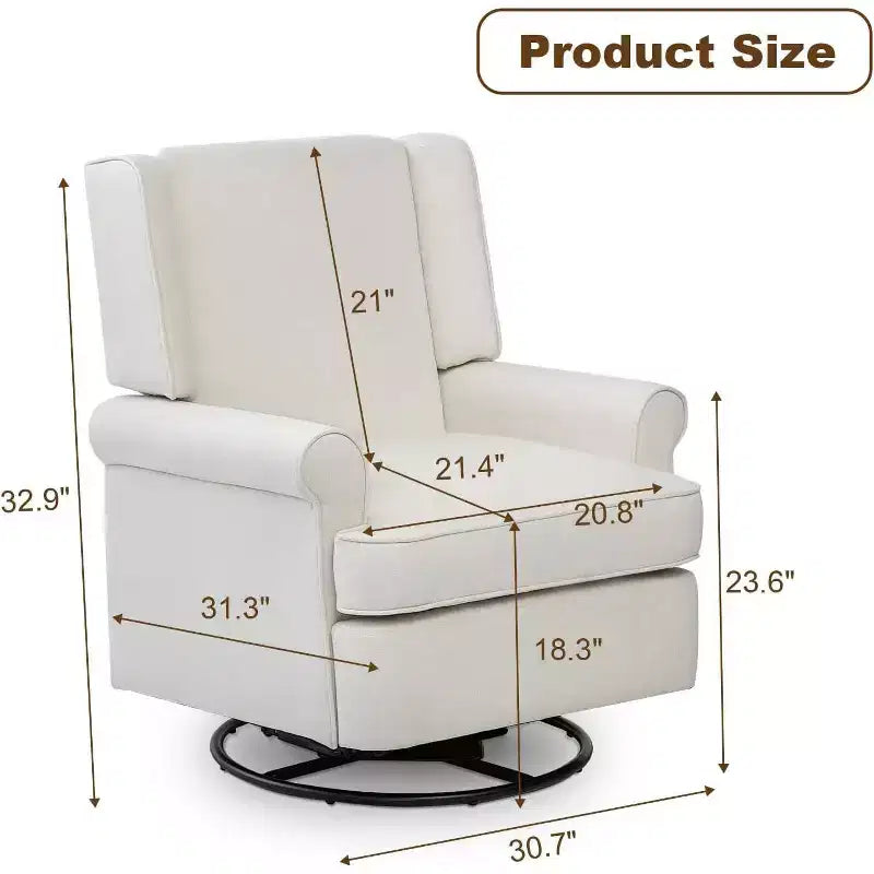 Fauteuil inclinable pivotant, petit fauteuil inclinable à bascule avec éponge haute densité, revêtement en coton et lin, bascule et pivotement à 360°, blanc