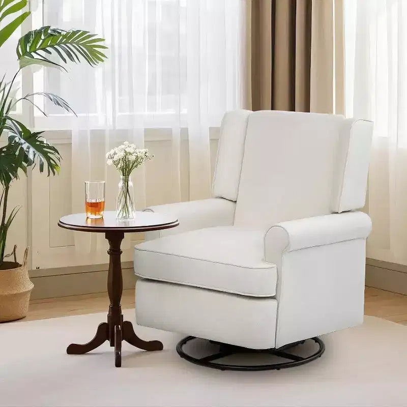 Fauteuil inclinable pivotant, petit fauteuil inclinable à bascule avec éponge haute densité, revêtement en coton et lin, bascule et pivotement à 360°, blanc