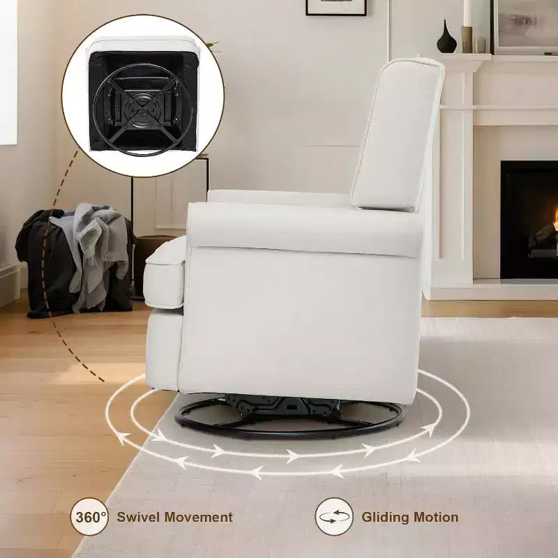 Fauteuil inclinable pivotant, petit fauteuil inclinable à bascule avec éponge haute densité, revêtement en coton et lin, bascule et pivotement à 360°, blanc