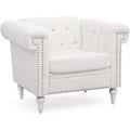 Acekool Arm Chair with Thick Padded Backrest & Seat, 22.4 Deep Single Sofa, Comfy White Fabric, Modern Accent Chair for Living Room, Bedroom