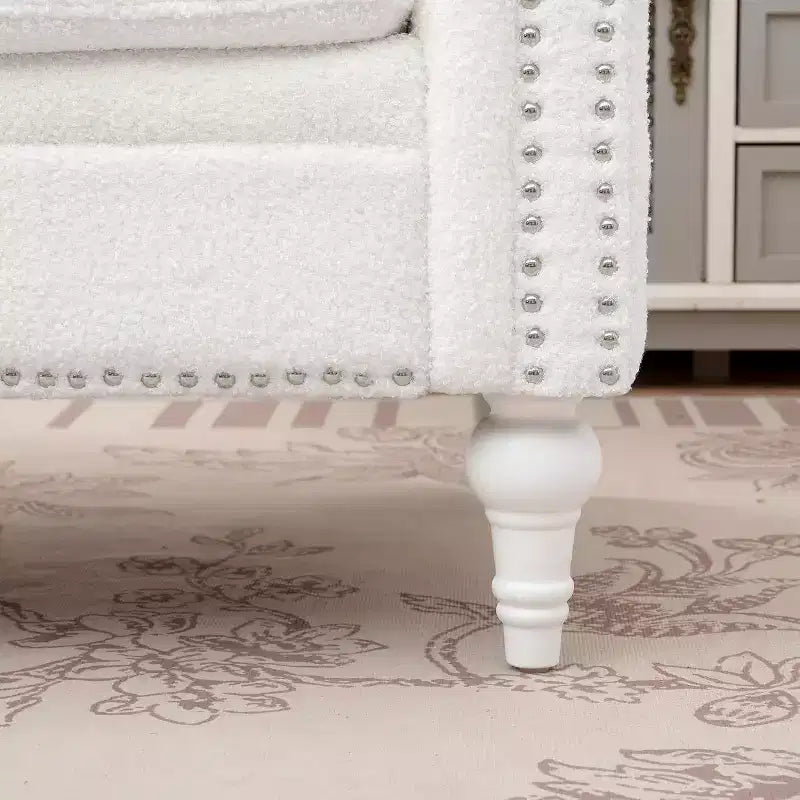 Fauteuil avec dossier et assise épais et rembourrés, Canapé simple de 57 cm de profondeur, Tissu blanc confortable, Fauteuil d'appoint moderne pour salon, chambre à coucher