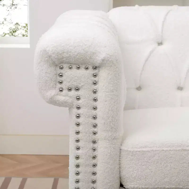 Fauteuil avec dossier et assise épais et rembourrés, Canapé simple de 57 cm de profondeur, Tissu blanc confortable, Fauteuil d'appoint moderne pour salon, chambre à coucher
