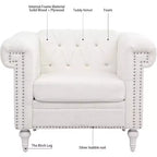 Fauteuil avec dossier et assise épais et rembourrés, Canapé simple de 57 cm de profondeur, Tissu blanc confortable, Fauteuil d'appoint moderne pour salon, chambre à coucher