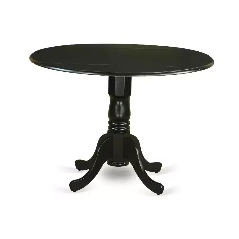 Table à manger ronde Belmont 3 pièces de 42 pouces avec deux rallonges de 9 pouces et une paire de chaises à dossier en bois, noires