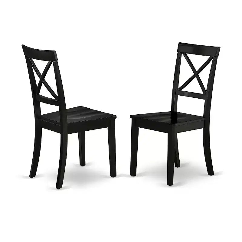 Table à manger ronde Belmont 3 pièces de 42 pouces avec deux rallonges de 9 pouces et une paire de chaises à dossier en bois, noires