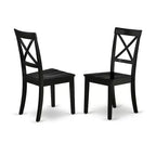 Table à manger ronde Belmont 3 pièces de 42 pouces avec deux rallonges de 9 pouces et une paire de chaises à dossier en bois, noires